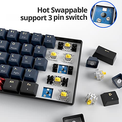 surmen GT61 60% Mechanical Gaming Keyboard 60 Percent RGB Hot-Swappable Wireless Compact Mini Keyboards Bluetooth 5.0 Keyboard Programmable/N-Key Rollover (Yellow, Blue Samurai 61) - color: Blue samurai 61-Yellow Switch