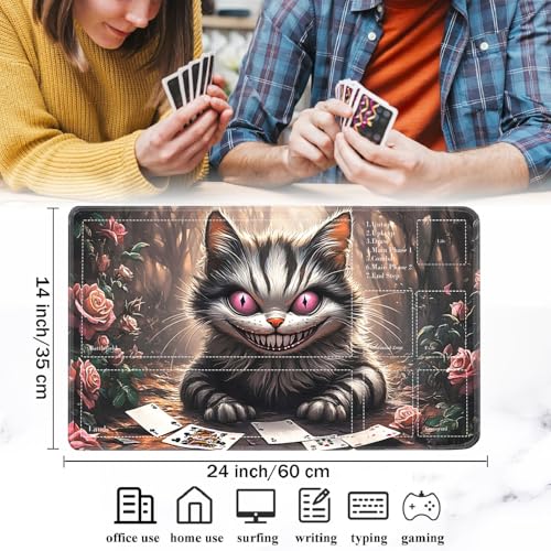 for MTG Card Playmat with Zones-Includes A Storage Bag and 6 Dice, 24 x 14 inches for TCG Playmat with Non-Slip Rubber, Game Mat, Cute Cat - color: Yux-playmats-2-2A-276