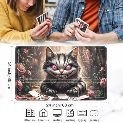 for MTG Card Playmat with Zones-Includes A Storage Bag and 6 Dice, 24 x 14 inches for TCG Playmat with Non-Slip Rubber, Game Mat, Cute Cat - color: Yux-playmats-2-2A-276