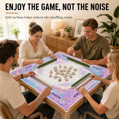 Mermaid Scale Mahjong Mat for Table 31.5 x 31.5 Non Slip Noise Mah Jongg Mats for Dominoes Poker Card Board and Tile Games Gifts - color: Mermaid Scale