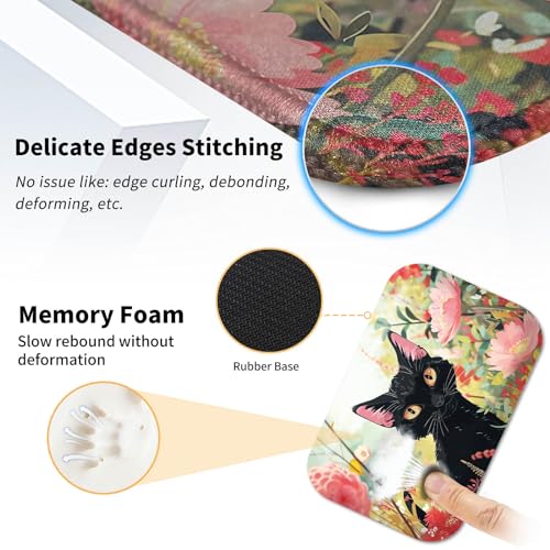 Mouse Pad Desk Mat Ergonomic Wrist Support Pad Set,Mouse Wrist Rest Keyboard Pad with Stitched Edges and Non Slip Base-Black Cat Pink Flowers Cartoon - color: Black Cat Pink Flowers Cartoon