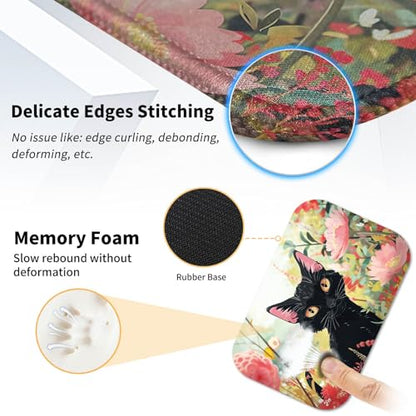 Mouse Pad Desk Mat Ergonomic Wrist Support Pad Set,Mouse Wrist Rest Keyboard Pad with Stitched Edges and Non Slip Base-Black Cat Pink Flowers Cartoon - color: Black Cat Pink Flowers Cartoon