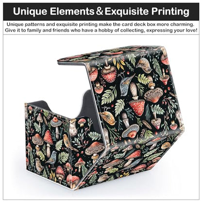 Card Deck Box for MTG Trading Cards with Magnetic Closure,Premium Card Storage Box Case Cover for TCG CCG Magic Cards,Mushroom and Birds - color: Mushroom and Birds