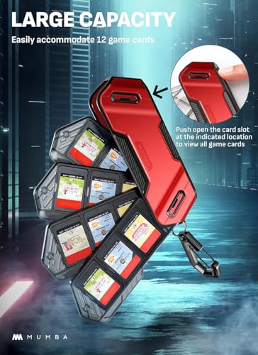 Mumba 12 Game Card Case for Nintendo Switch Game Cards, Portable and Exquisite Protective Hard Shell with 4 Layer Rotatable Holder for Nintendo Switch 2/Switch/Switch OLED/Lite (Ruddy) - color: Ruddy