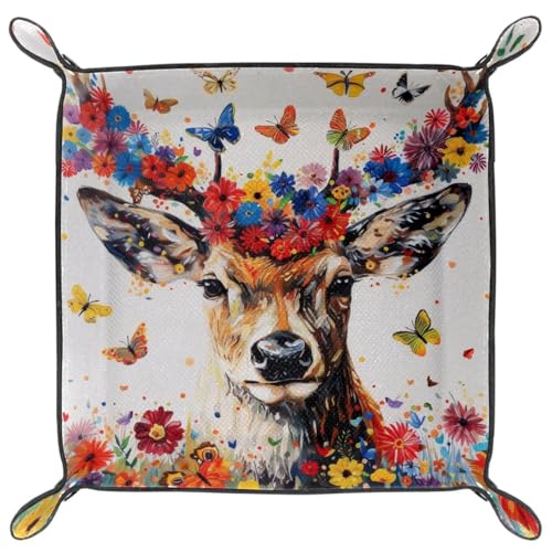 Deer Butterflies Flowers Dice Tray Dice Rolling Tray Folding Dice Holder for Dice Games, Like RPG, DND and Other Table Games - color: Multi 11