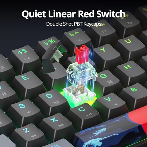 Black and Grey Mechanical Gaming Keyboard 65%, 68 Keys Small Wired RGB Keyboard with PBT Keycaps, Anti-Ghosting for Game/Office - color: 68 Dark/Red Switch