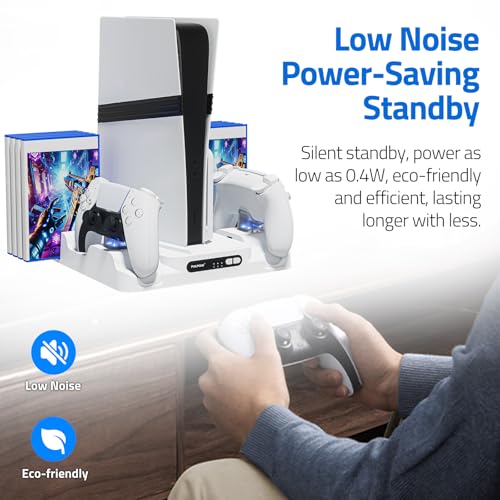 Cooling Station Stand for PS, Cooling Fan Station with Dual Controller Charger Compatible with P5 Pro/Slim Console, Cooler Station Stand for Ps Accessories with 3-Level Fan&LED Light