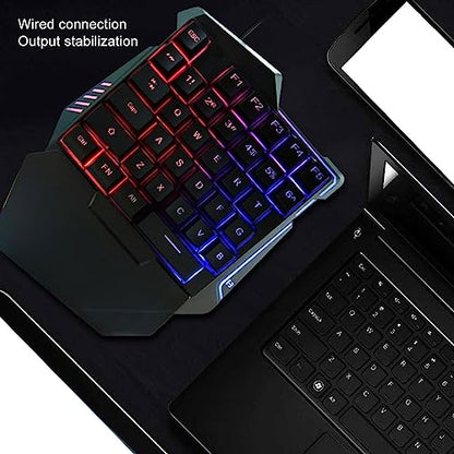Vikye One Handed Gaming Keyboard, RGB Backlit 35 Keys Silent Keyboard Ergonomic Design USB Professional Gaming Keypad for PC