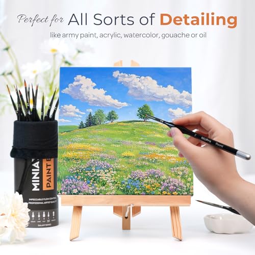 Nicpro 24 PCS Miniature Paint Brushes,Fine Tip Micro Detail Paint Brush Set | for Acrylic Watercolor Oil Gouache, Paint by Numbers, Model, Miniatures, Craft, Rock Painting - with Container - style: 24 Pack (Detail)