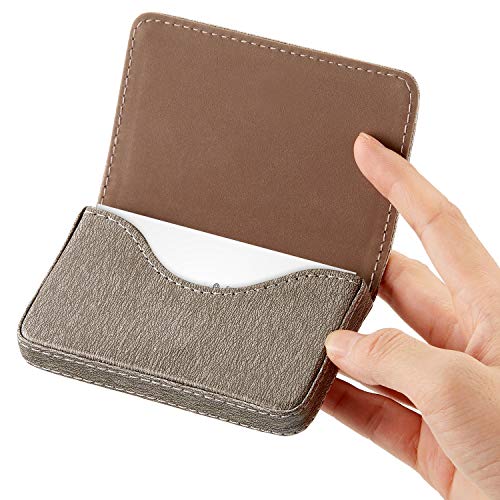Outus 2 Pcs Business Card Holder, PU Leather Business Card Case Pocket Wallet with Magnetic Shut for Christmas Gift Adult(Coffee and Gray) - color: Coffee and Gray