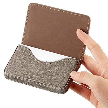 Outus 2 Pcs Business Card Holder, PU Leather Business Card Case Pocket Wallet with Magnetic Shut for Christmas Gift Adult(Coffee and Gray) - color: Coffee and Gray