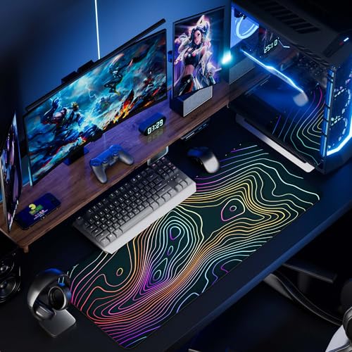 Desk Mat Pad,Large XXL Extended Mouse Pad Mat for Desktop Keyboard | 35''×15.6'' XXL Extended Gaming Mouse Pad with Non-slip Base Desk Matt Mousepad for Computer,Office,Keyboard and Laptop - color: A4-Topographic 1