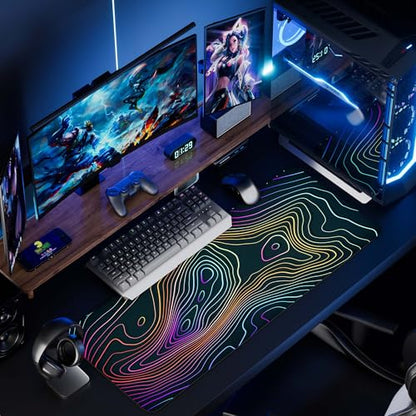Desk Mat Pad,Large XXL Extended Mouse Pad Mat for Desktop Keyboard | 35''×15.6'' XXL Extended Gaming Mouse Pad with Non-slip Base Desk Matt Mousepad for Computer,Office,Keyboard and Laptop - color: A4-Topographic 1
