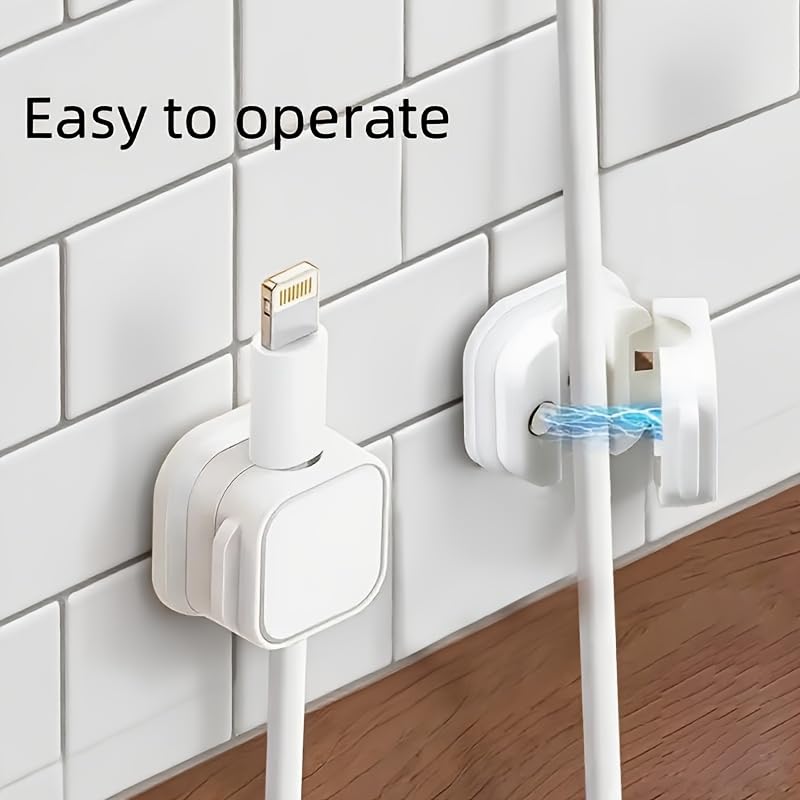 Set of 8 Cable Organizer Clips, No Drilling Required, Self-Adhesive Cable Holder Storage Sockets, Network Wires Cable Clips, Wiring Clips, No-Nail Cable Management (White-8pcs) - color: White-8pcs
