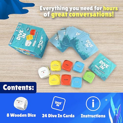 ThinkPsych Dive in - SEL Conversation Dice Game with 400+ Topics | Therapy Games for Kids & Teens | Social Emotional Learning for Home & School | Play Therapy & Counseling Toys | Ages 6-99