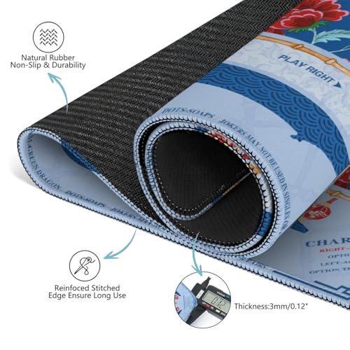 Mahjong Mat for Table with Carrying Bag & 3 Dice, Blue Red Floral 31.5"x31.5" Square Rubber Mahjong Table Cover, Non-Slip & Noise Reduction Gaming Mat for Mah Jongg, Poker, Dominoes & Tile Games - color: Blue and Red