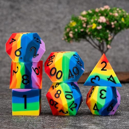 Silicone D&D Dice,Polyhedral DND Dice Set,Rubber Sharp Edges Soft Perfect Bouncer for Dungeons and Dragons, RPG, MTG (D4, D6, D8, D10, D12, D20, D%) for Ages 15 and Up - color: Rainbow 2