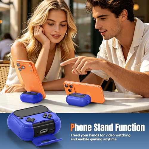 Getino Retro Game Case for AirPods Pro 3 | Game Console Design Protective Cover with Foldable Stand, Secure Lock Anti-Drop Shockproof PC+TPU Case, Keychain & Cleaning Kit for Men & Boys, Blue - color: Blue