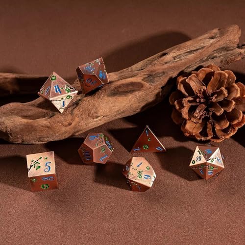 UDIXI Metal DND Dice Set Copper, 7PCS Metal Polyhedral Dice Set for D&D RPG | Green Flower, Metal Case Packaging, Heavy Metal Dice, D&D Gift, for Dungeons and Dragons Role Playing Games Tabletop Games - color: Copper-blue