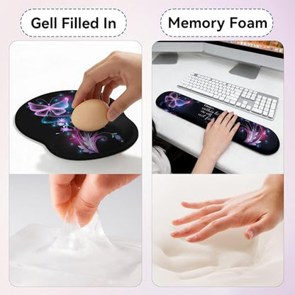 Desk Mat Set Keyboard and Mouse Pad with Wrist Rest Support | Ergonomic,Pain Relief, 4-in-1 Large Big Mousepad Computer Mats,Desk Pad Matt Mats for Desktop Home & Office - color: E1-Purple Butterflies
