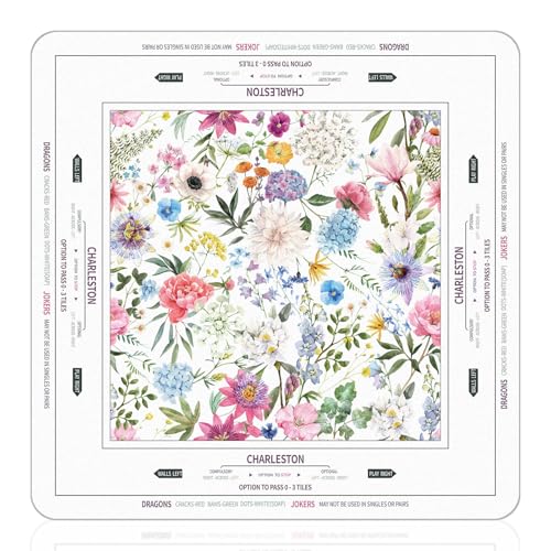 Tegeme Large Mahjong Mat 31.5 x 31.5 Inch Chinoiserie Flower Mahjong Mat | Anti Slip Game Rug for American Mah Jong Game Table Card Board Tile - size: 31.5" X 31.5", style: Floral