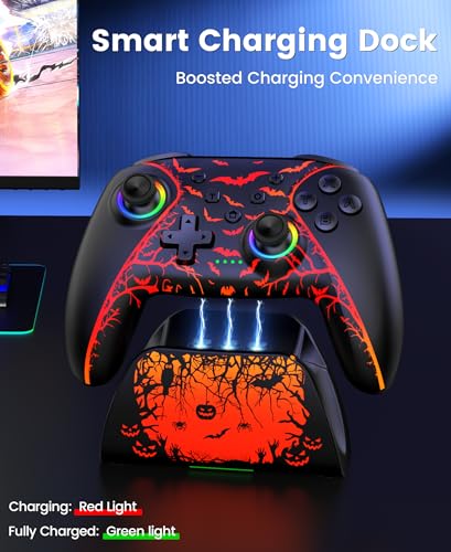 Switch 2 Controller for Nintendo Switch 2/Switch/OLED/Lite, Wireless Switch Controller with Charging Dock, RGB Switch Pro Controller with Hall Effect, Macro, Turbo and Vibration, Pumpkin Glow - color: Pumpkin Glow