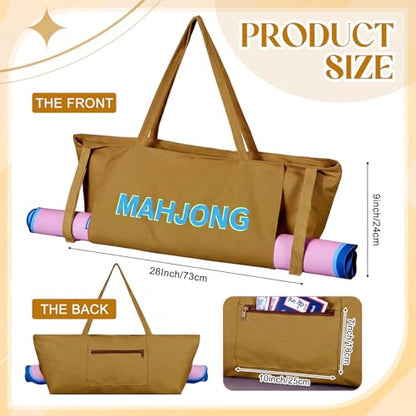 Abbylike 28x9 Inches Mahjong Bag for Rolled Mat Tiles Racks Pushers Accessories Empty Mahjong Tote Bag with Zipper Closure Outer Pockets Lining Large Capacity(Brown,Canvas) - color: Brown