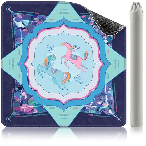 KUNTE Mahjong Mat, Purple Blue, 32"x32" | Foldable, Quiet, Waterproof & Non-Slip, Printed Rules, Asian-Themed Game Nights - color: Whimsy Unicorns