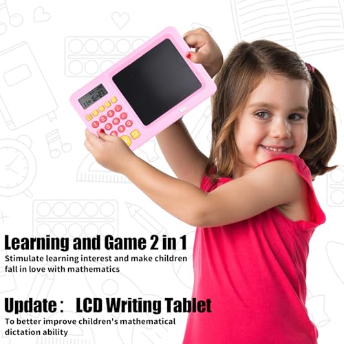 Math Games Toy for Kids Ages 5 6 7 8, LCD Writing Tablet for Kids Educational Math Learning Games, Birthday Gifts for Boys Girls (Pink Colour) - color: Pink