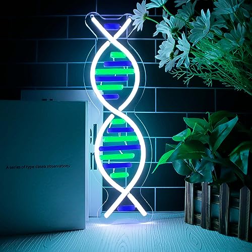 DNA Double Helix Neon Signs for Wall Decor, Dimmable LED DNA Neon Light Art Wall Sign, USB Powered for Man Cave Gaming Room Bedroom Biology Science Gift Decor for Nurse Doctor Physician(4.7 * 16.1in) - color: White+Blue