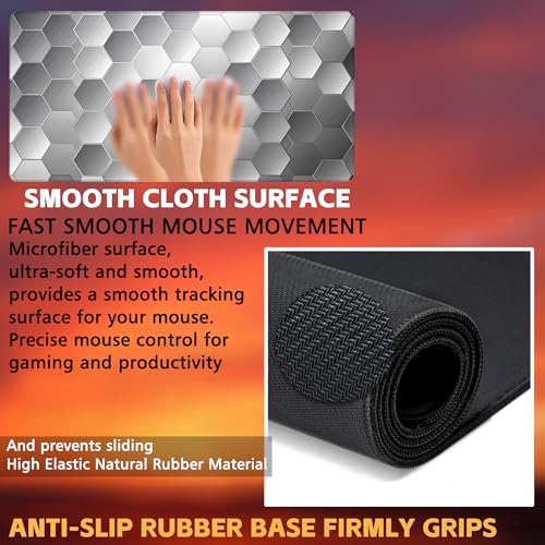 Large Gaming Mouse Pad for Desk, Silver Technology Honeycomb Desk Mat, Sci-Fi Honeycomb Desk Pad, 31.5"x15.7" Extended Big Computer Keyboard Mouse Pad with Non-Slip Base and Stitched Edge - color: Silver Technology Honeycomb
