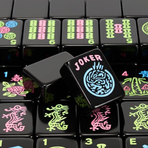 American Mahjong Tile Set, 166 Black Mah jongg Tiles,3 Dice & Bag | 1.2-Inch Engraved Tile, Melamine, Portable Mahjong Sets, for Travel, Family Game Night, and Gifting - color: Black