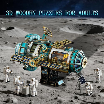 YSWOOD WORLD 3D Wooden Puzzles for Adults Space Station DIY Model Kit | Mechanical Model Kit with Lights & Music, 511PCS Adult Wooden Puzzles, Desk Decor, Engineering Gifts for Christmas Birthday