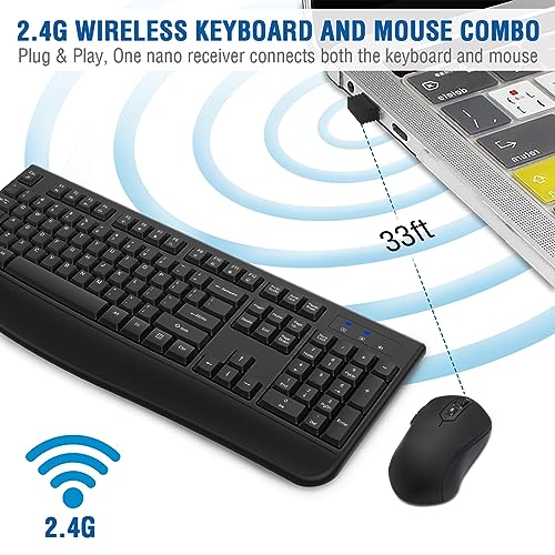 Wireless Keyboard and Mouse Combo, EDJO 2.4G Full-Sized Ergonomic Computer Keyboard with Wrist Rest and 3 Level DPI Adjustable Wireless Mouse for Windows, Mac OS Desktop/Laptop/PC(2 Pack) - color: 2 Pack
