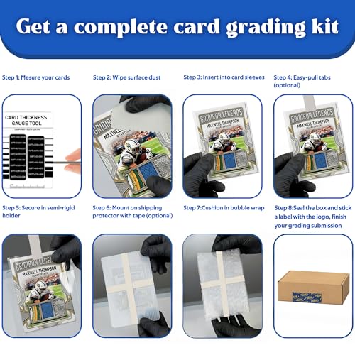 DEDC Card Grading Submission Kit Shipping Mailing Kit for CGC with Paper Tape, Gloves, Gauge Tool 25 Semi Rigid Card Holders 50 Card Sleeves 100 Thick Card Sleeves 1 Wiping Cloth (1-Set- CGC) - size: 1-set- CGC