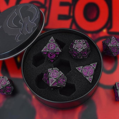Rule Dice Metal DND Dice Set - Purple Dungeons and Dragons Dice, Large Weighted Metallic D&D Dice Sets - Polyhedral Role Playing Dice for MTG RPG, D and D Dice with DND Gift Box(Purple) - color: A-purple