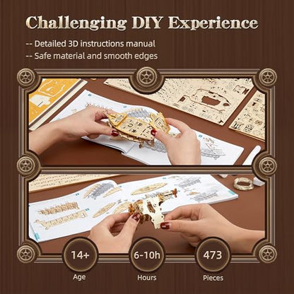 FUNPOLA LED 3D Wood Puzzle Fantasy Airship Model - Steampunk DIY Craft Kit with LED Lights – Intricate Wooden Airship Model Building Set for Adults(White) - color: White