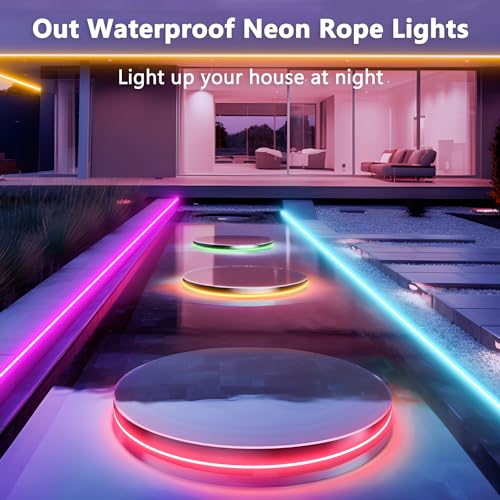 Neon RGB Rope Lights,IP67 Waterproof,Flexible Led Rope Lights,Control with App/Remote,Music Sync,for Gaming Room Living Bedroom Wall Decor (20FT) - size: 20FT