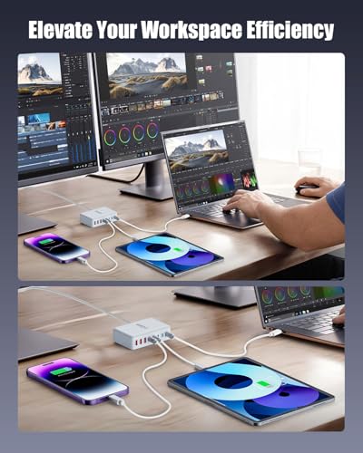 USB C Charger 440W USB C Charger Block,Upgraded GaN IV 8-Port Charging Station Hub,Travel Essentials 100W Fast Charging Laptop Adapter for MacBook Pro/Air,DELL,Steam Deck,iPhone 17/16,Galaxy S25/24