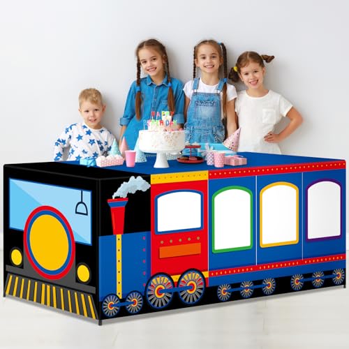 6 Ft Train Tablecloths Birthday Party Decorations Railroad Table Cover Washable Fabric Polyester Supplies Vehicles Rectangle Table Covers Protector for Transportation Birthday Party Decorations - style: Train