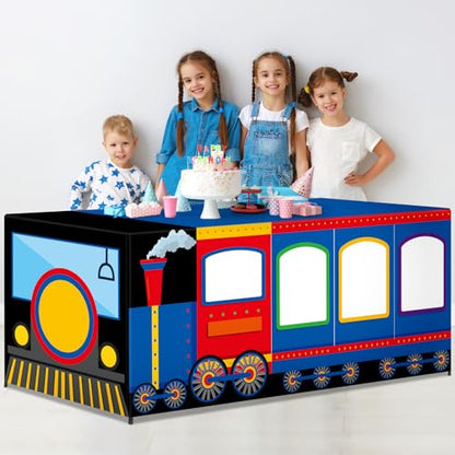 6 Ft Train Tablecloths Birthday Party Decorations Railroad Table Cover Washable Fabric Polyester Supplies Vehicles Rectangle Table Covers Protector for Transportation Birthday Party Decorations - style: Train