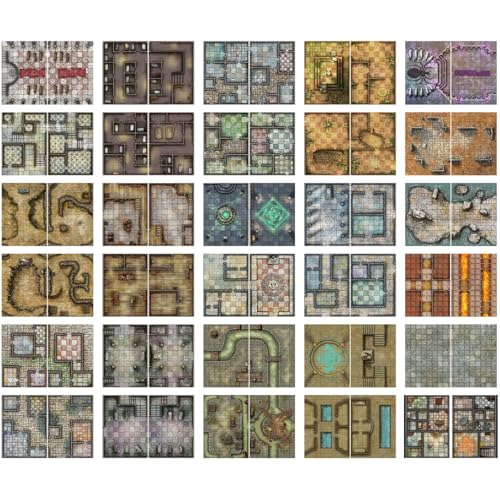 Loke Big Book of Battle Mats Cells & Shrines - Lay Flat Wipe Clean Fantasy RPG Maps with Tokens & 5E Content for Tabletop Adventures