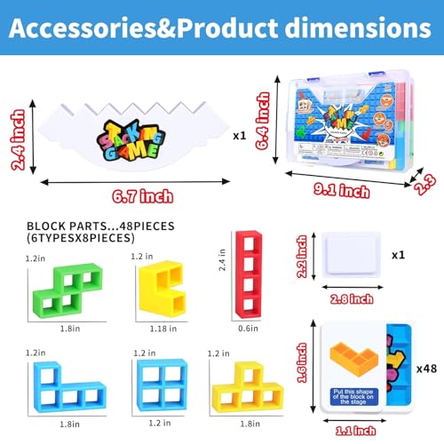 BBnote 48PCS Stack Game for Adult & Kids, Tetra Board Tower Games for Family Travel Party, 2 Players Balance Stacking Toy Attack, Team Toys Building Block - size: 48PCS-Storage Box