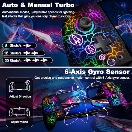 NealGamefy Switch Controllers,Wireless Switch Pro Controller for Nintendo Switch/OLED Controller,Upgrade Full-Size Ergonomic One Piece Handheld Controller with Programmable,TURBO,Vibration - color: Black-crack