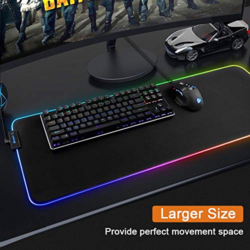 Kalafun Large RGB Gaming Mouse Pad XXL Extended LED Mousepad with Non-Slip Rubber Base, Long Soft Light Up Computer Mouse Mat for Laptop (800×300×4mm, Black)