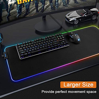 Kalafun Large RGB Gaming Mouse Pad XXL Extended LED Mousepad with Non-Slip Rubber Base, Long Soft Light Up Computer Mouse Mat for Laptop (800×300×4mm, Black)