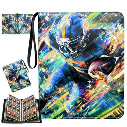 Football Card Binder with Sleeves, 9-Pocket Portable Card Protectors Album Holder Book with Zipper, Fits 900 Cards with 50 Removable Sleeves, Football Cards Display Storage Carrying Case - color: Football-02