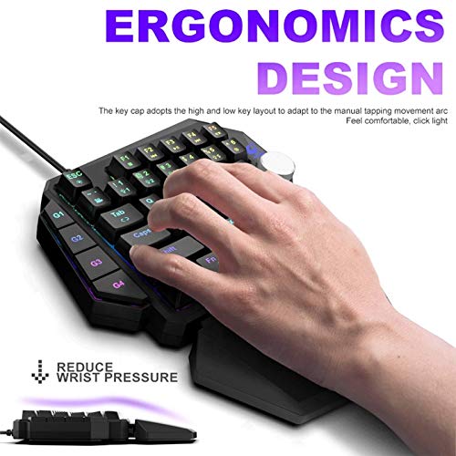Mini Gaming Keyboard, One Handed RGB Mechanical Gaming Keyboard with 4 Onboard Macro Keys, Detachable Wrist Rest, for PC Laptop Computer