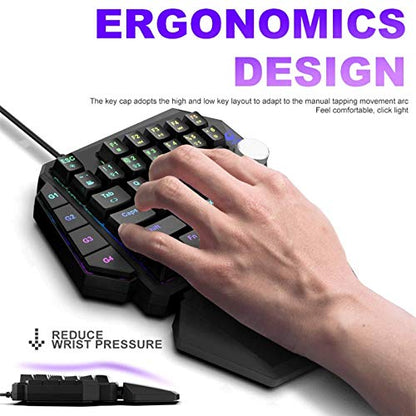 Mini Gaming Keyboard, One Handed RGB Mechanical Gaming Keyboard with 4 Onboard Macro Keys, Detachable Wrist Rest, for PC Laptop Computer