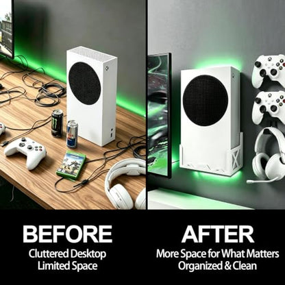GETYEA Wall Mount for Xbox Series S with Detachable 2 Controller Holder & Headphone Hanger, Space Saving,Mount on Near or Behind Your TV(Not for Xbox ONE S)